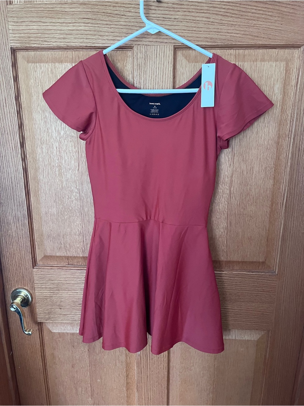 Honey mark Classic Scoop Neck Skater Dress - Rust Red